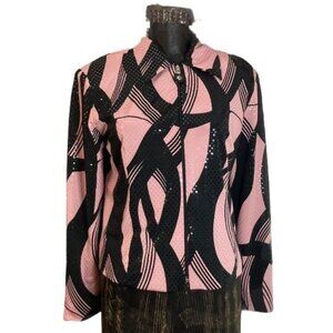 Vintage Resu de Paris Pink & Black Sequin Zip Jacket Size 10 (CANADIAN)